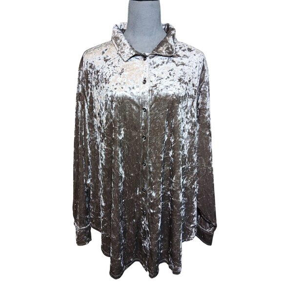 Jessica Simpson Womens XL Crushed Velvet Shirt Shacket Oversized Button Stretch - Picture 1 of 7